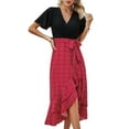 thumbnail image 1 of YNIQUE Women Casual Dress V-Neck Short Sleeve Polka Dot Ruffle Chiffon Elegant Swing Skater Long Dresses, 1 of 7