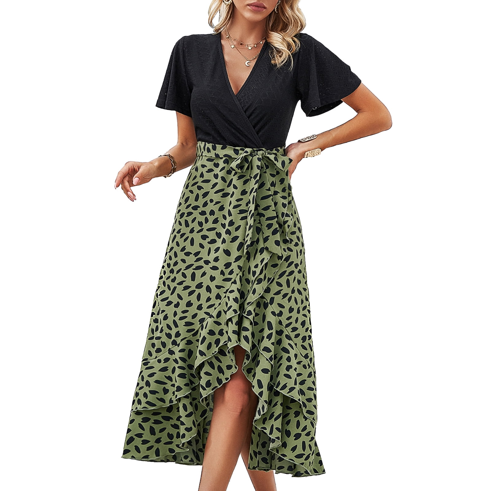 Women's Short Sleeve Polka Dot Tulle Prom Dress | 1950s Vintage Ruched Cocktail Party Swing Dress For Homecoming, Wedding Guest