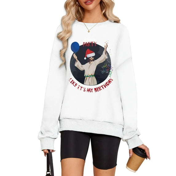 YNIQUE Women's Fleece Crewneck Sweatshirt Thick Loose fit Soft Basic Wish Pattern Pullover Sweatshirt