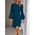 thumbnail image 1 of YNIQUE Women's Round Neck Dress Temperament Bubble Long Sleeve Clean Color Dress, 1 of 5