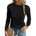 thumbnail image 1 of YNIQUE Womens Tops Trendy Slim Casual Long Sleeve Crewneck T Shirts Solid Loose Textured Blouses, 1 of 7