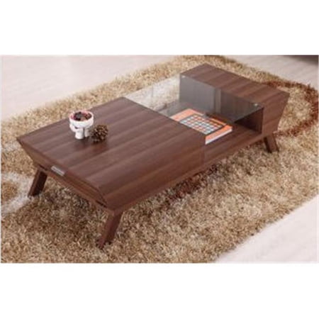YNJ-913CT-WNT Braxton Modern Glass Top Coffee Table- Walnut