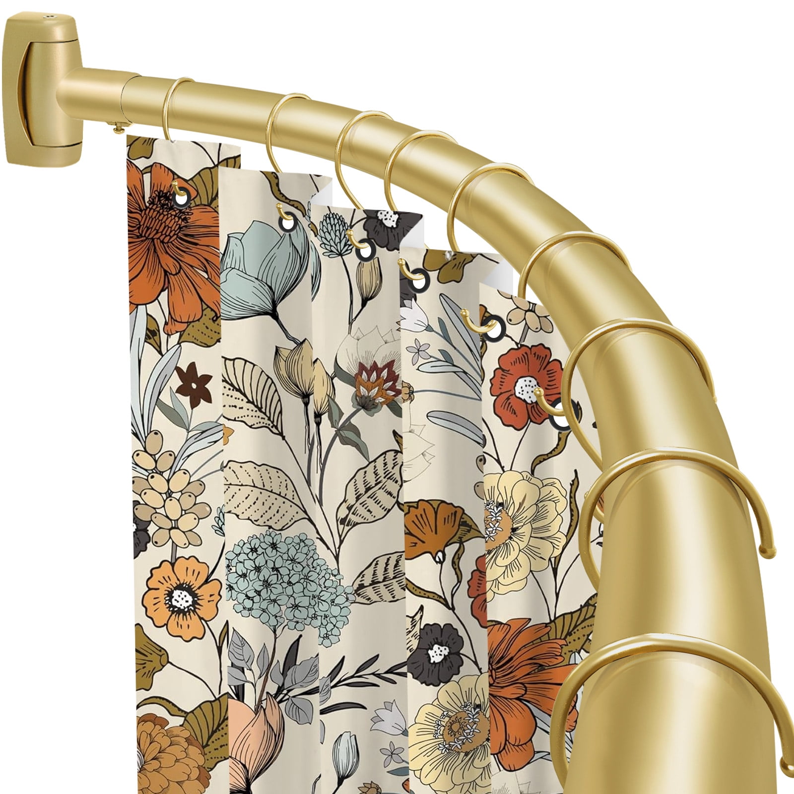 YNL Curved Shower Curtain Rod, Adjustable Never Rust Non-Slip Expandable Single Curved Tension Shower Rod, Gold Shower Curtain Rod for Bathroom Bathtub 35-82 Inches, Need to Drill - Gold