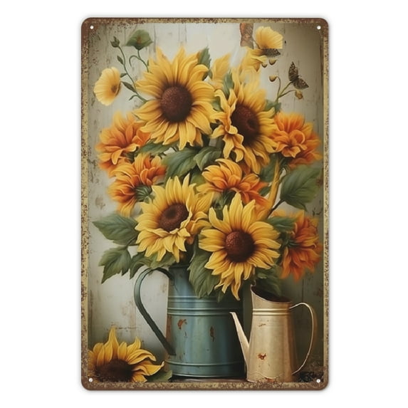 YNLLOOFA Antique Tin Sign Always Believe Vintage Signs Decoration Sunflower in Watering Can Metal Tin Sign Motivational Wall Decor Rustic Farmhouse Wall Art Relaxing Decorative Wall Art 8x12in