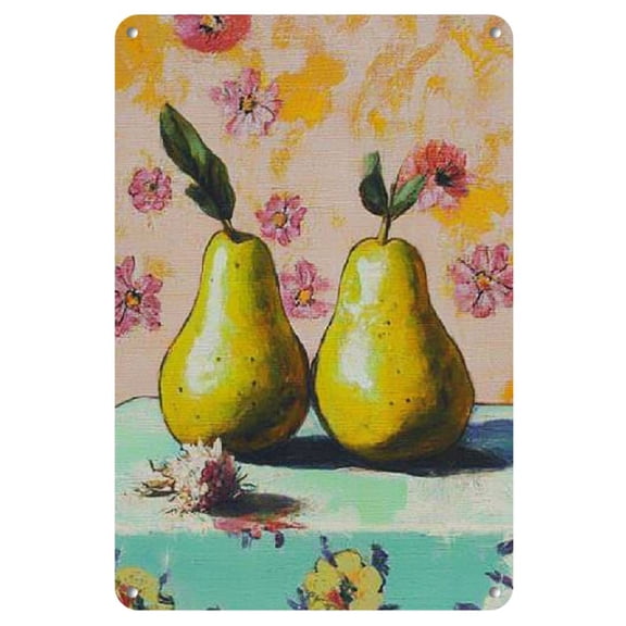YNLLOOFC Bright Colourful Fruity Pears Fun Modern Still Life Oil Painting Kitchen Metal Tin Sign Plaque Poster Vintage Culture Wall Decor Iron Garden Restaurant Living Room Bedroom Gift