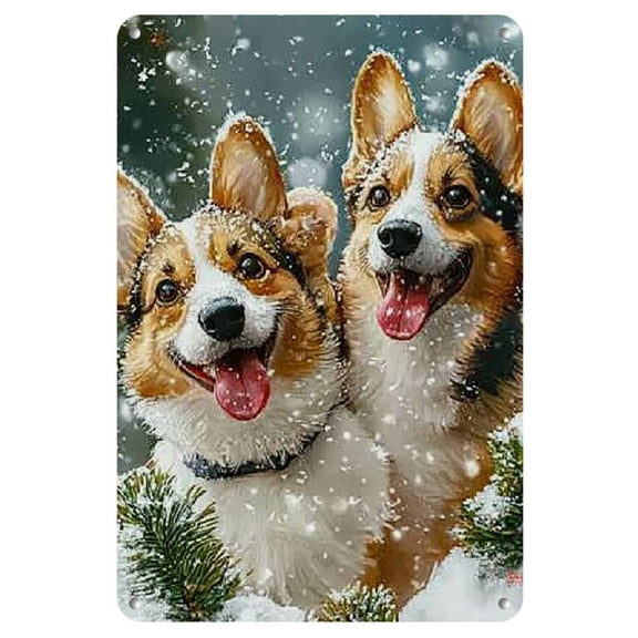 YNLLOOFC Vintage Holiday season Corgi Metal Tin Sign, Durable Iron Wall Art for Home, Gym, Cafe, Garage &amp; Garden Decor | Easy-Hang Retro Plaque for Indoor/Outdoor Use