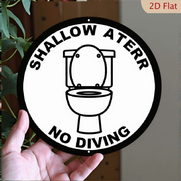 YNLLOOFD Funny Bathroom Metal Sign - Retro Humorous _Shallow Toilet No Diving_ Wall Art - 8*8 Inch Aluminum Sign for Bathroom, Office Decor - No Electricity Needed, Easy Wall-Mounted Installation