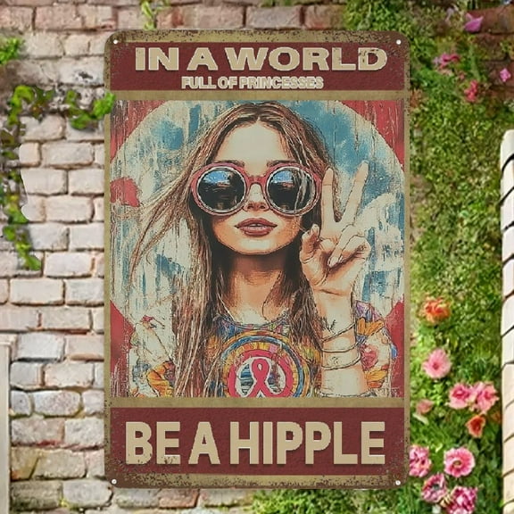 YNLLOOFE Retro Style Metal hippy decorative sign - Wall hanging metal painting, Bohemian design, peace sign gesture, suitable for cafes, entrances, study rooms - multi-purpose, English text