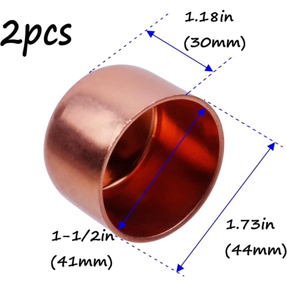 YNTVV-1-1/2 Inch Copper Pipe End Cap,2 PCS Copper Fitting Cap,Sweat Connection