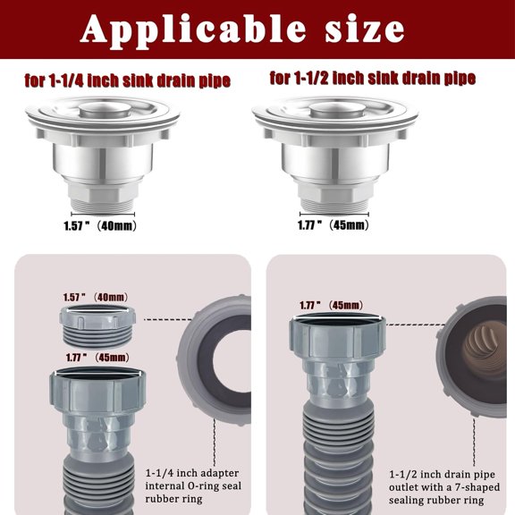 YNTVV-1-1/2 Inch Flexible Sink Drain Pipe, Scalable 13-33.5 Inch P Trap Pipe, Kitchen Sink Drain KitBathroom Sink Drain, Contains 1-1/4 Inch Adapter (Gray)