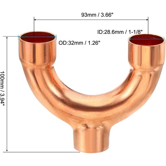 YNTVV-1-1/8 Inch ID Copper Fitting, 3 Way Y Type 99.9% Pure Copper Pipe Fitting Welding Connection for HVAC Air Conditioning Plumbing Refrigeration Pipe