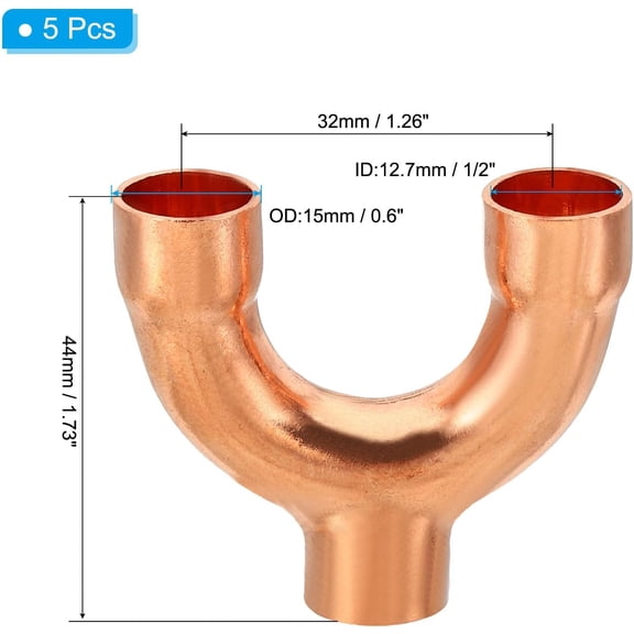 YNTVV-1/2 Inch ID Copper Fitting, 5 Pcs 3 Way Y Type 99.9% Pure Copper Pipe Fitting Welding Connection for HVAC Air Conditioning Plumbing Refrigeration Pipe