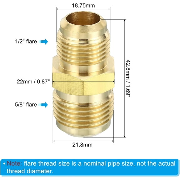 YNTVV-1/2"Male x 5/8" Male Brass Flare Union Connector, 2 Pcs Gas Adapter Brass Tube Coupler Pipe Fitting for Hose Fitting