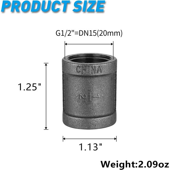 YNTVV-1/2" Pipe Fitting Coupling, 10 Pack Malleable Iron Cast Pipe Coupling for Steam-punk Vintage Shelf Bracket DIY Plumbing Pipe Decor Furniture (10, 1/2")