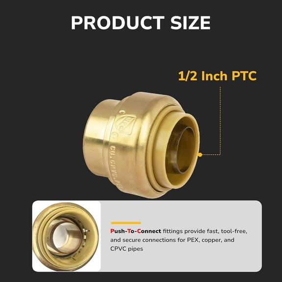 YNTVV-1/2" Push Fit End Cap, Push to Connect Brass Plumbing Fitting, Durable Push Cap With Upgraded Stiffener for Copper, CPVC, PEX Pipes, Disconnect Clip Included, NSF & UPC Certified, 4 Pack