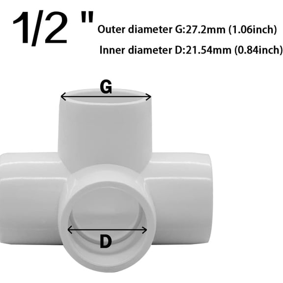 YNTVV-1/2Inch Tee PVC Fitting 4 Way Elbow Connector, Furniture Grade 90 Degree Elbow Side Outlet, Corner Fittings for Building Furniture Greenhouse Shed Pipe Fittings Tent Connection (Pack of 16)