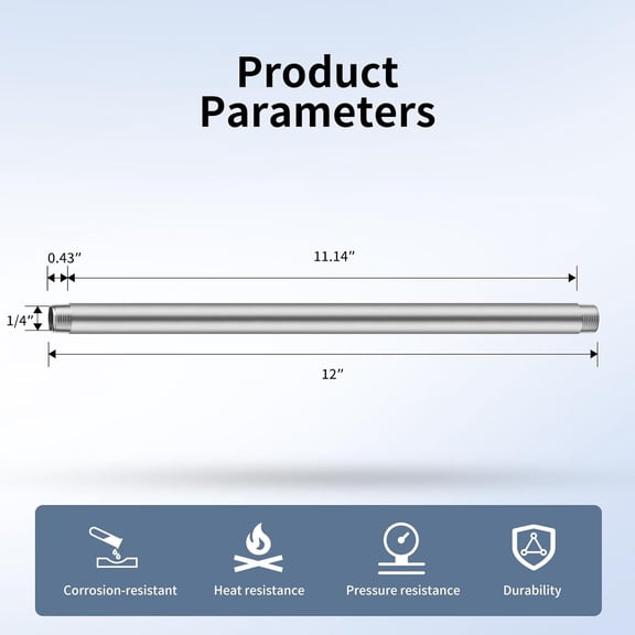 YNTVV-1/4"x12" 304 Stainless Steel Pipe, 1/4" NPT x 1/4" NPT Male Threaded Nipple, SCH40 Heavy Duty Pre-Cut Steel Pipe for Plumbing Gas, Hydraulic, and Industrial Applications(12", 2 Piece)