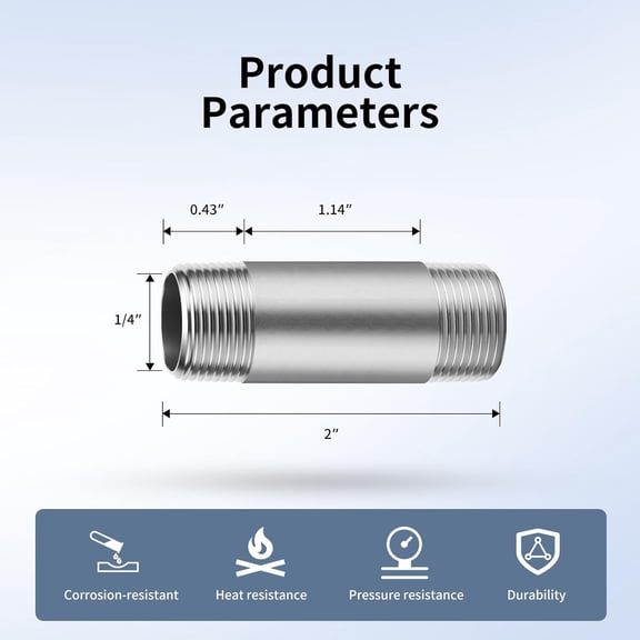 YNTVV-1/4"x2" 304 Stainless Steel Pipe, 1/4" NPT x 1/4" NPT Male Threaded Nipple, SCH40 Heavy Duty Pre-Cut Steel Pipe for Plumbing Gas, Hydraulic, and Industrial Applications(2", 4 Piece)