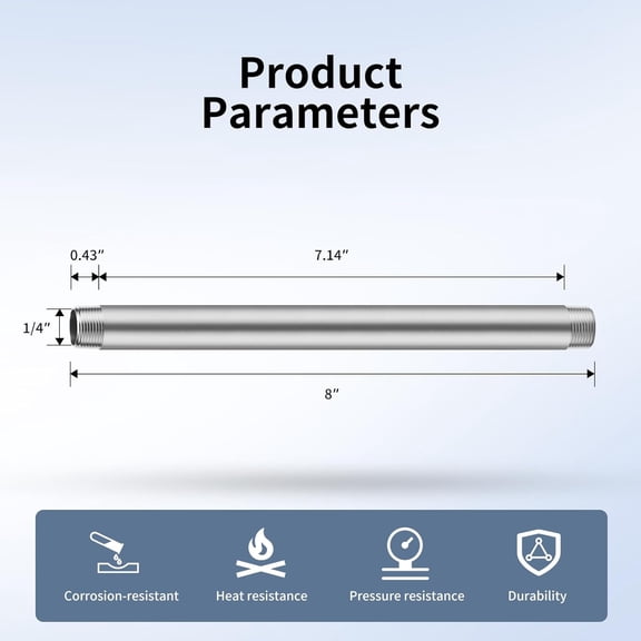 YNTVV-1/4"x8" 304 Stainless Steel Pipe, 4 Pack 1/4" NPT x 1/4" NPT Male Threaded Nipple, SCH40 Heavy Duty Pre-Cut Steel Pipe for Plumbing Gas, Hydraulic, and Industrial Applications(8", 4 Piece)