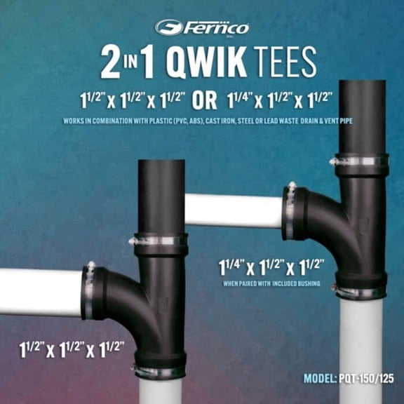 YNTVV-1.5" Flexible PVC Sanitary Tee Includes Optional 1.25" Reducer Bushing for DWV Cast Iron, Steel and Plastic Pipe Connections