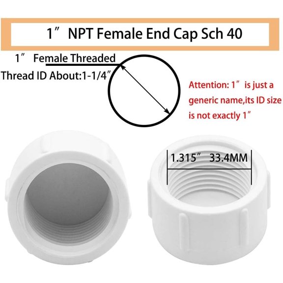 YNTVV-1 Inch PVC Female Threaded End Cap Plug, Water Pipe Connector Fittings for Plumbing Line (12 Pack) White