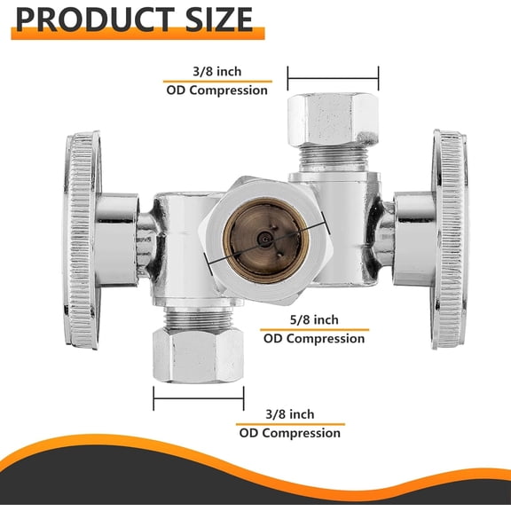YNTVV-1-PC Dual Shut Off Angle Valve, 1/2" Nominal (5/8"OD) x 3/8" OD x 3/8" OD Compression, 1/4-Turn Stop Valve with 2 Shut Offs, PEX Chrome Plated Brass(VALVE134)