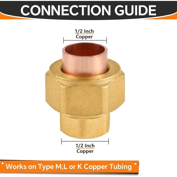 YNTVV-1-Pack 1/2" C x 1/2" C Union Copper Fittings, Brass X Copper with Sweat Solder Connection