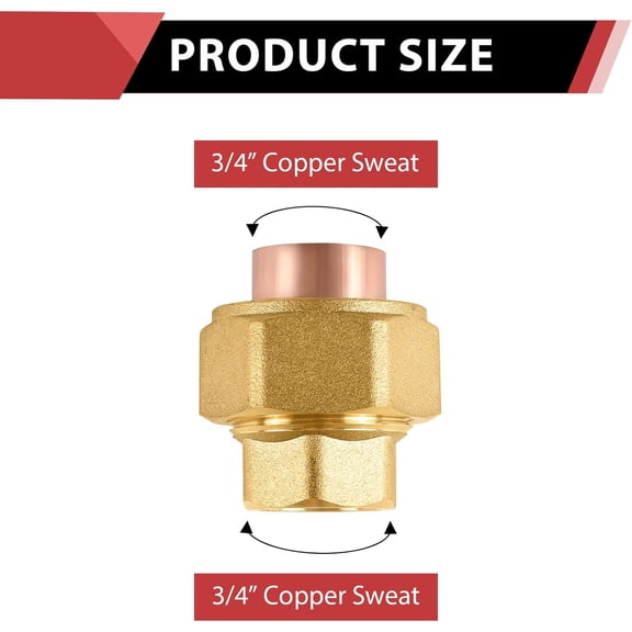 YNTVV-1-Pack 3/4" C X C Copper Union, Brass X Copper LF Plumbing Fittings with Sweat Solder Connection,(COPPER145)