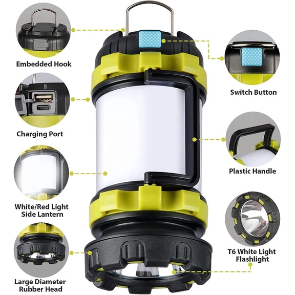 YNTVV-1 Pack Camping Lantern, Outdoor LED Camping Light, Rechargeable Flashlights with 1000LM, 6 Modes, IPX5 Waterproof Portable Emergency Camp Light for Hurricane Survival - Green