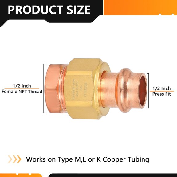 YNTVV-1-Pack Copper Union Press Female Adapter, 1/2" Female NPT x 1/2" Pressure Fittings, FNPT x P for Copper Tube Connection(PRESS074)