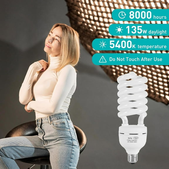YNTVV-1 Pcs 135W 5400K Color Temperature CFL Light Bulb, Daylight Spiral Photography Lighting, E27 Socket Light Bulb for Softbox Light, Studio Light, Camera and Video Light (CFL135)