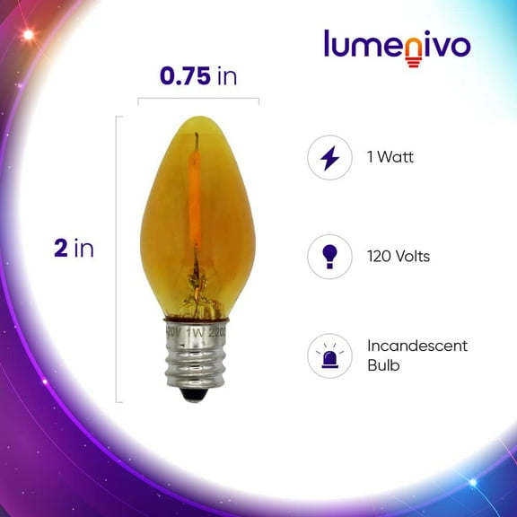 YNTVV-1 Watt Night Light Bulbs 1W Colored 2200 Bulb - E12 Candelabra Base, Sleeping Light Bulbs, Plug-in Light, LED Night Light Bulb, Wax Warmers, and Salt Lamp - 120V - Amber - 4 Pack