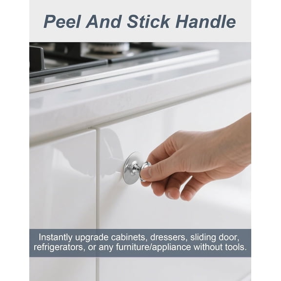 YNTVV-10 Pack Adhesive Cabinet Knobs Silver Stick on Drawer Pulls Stainless Steel Peel and Stick Handles Screwless Cabinet Knobs Sticky Knobs for Closet Dresser Glass Mirror Door