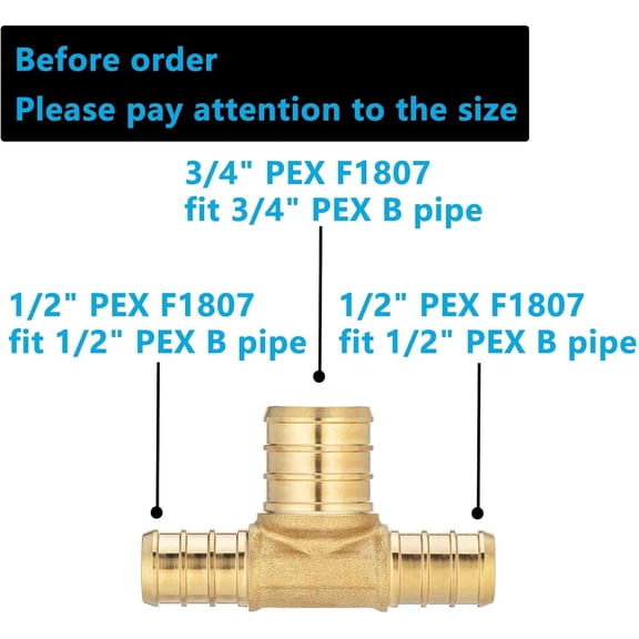 YNTVV-10 Pack Brass PEX Reducing Tee, 1/2" to 3/4" PEX F1807 Tee Fitting