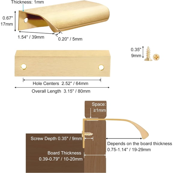 YNTVV-10 Pack Gold Edge Finger Pulls for Cabinets, 3.15" Kitchen Cabinet Pulls Cupboard Handles Drawer Pulls Modern Aluminum Concealed Tab Pulls for Closet Door, Brushed Brass