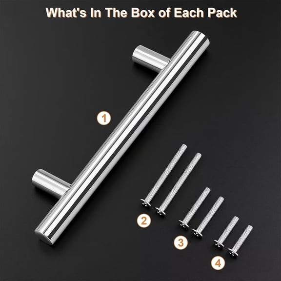 YNTVV-10 Pack Hole Centers (102mm) 4inch Polished Chrome Kitchen Cabinet Pulls Stainless Steel Polished Chrome Cabinet Handles Round T Bar Pull Handle for Cabinets and Drawers Total Length 6.34inch