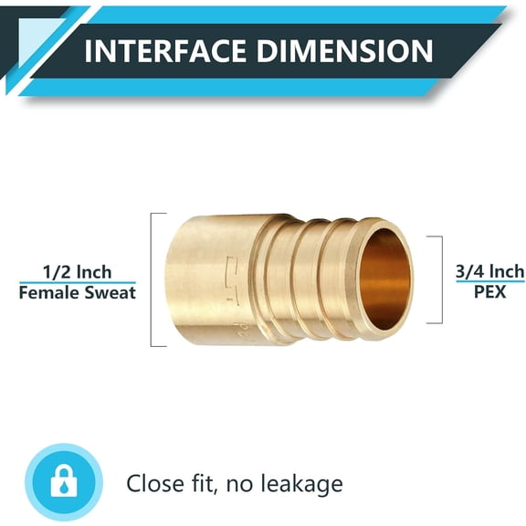 YNTVV-(10-Pack) PEX Fittings, Pex 3/4"x1/2" Female Sweat Copper Adapter, Brass Crimp Fittings, for PEX Tubing Pipe Plumbing, ASTM F1807(PEX1807133)