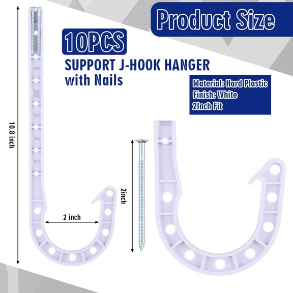 YNTVV-10 Pcs 2 Inch Pex Support J-hook Pipe Hanger with Nails for 2 in. Pipe Rope Cable Heavy Duty Plastic Cushion Copper Piping Hanger Reduce Noise for Fixing and Hanging