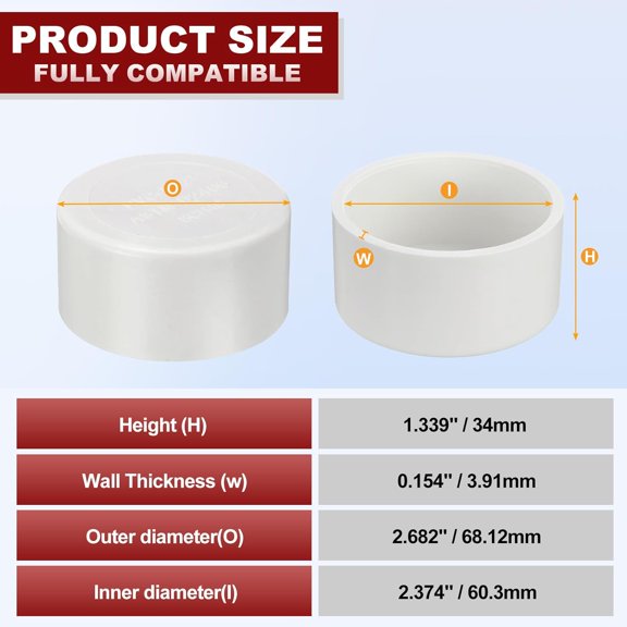 YNTVV-10 Pcs 2" PVC External End Cap Fitting, SCH40 Furniture Grade PVC Pipe Plug Adapter, Pipe Cover Fittings for DIY Project, Irrigation System, Plumbing Framework, Garden Structures