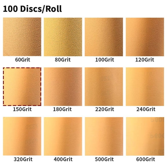 YNTVV-100 Pcs 150 Grit Sandpaper Roll 5 inch Round Sanding Discs Adhesive Back PSA Sticky Back No Hole Stick and Sand Sandpaper for Wood, Auto Body Repair, Marine, Paint, Metal and Plastics