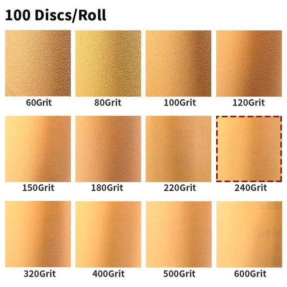YNTVV-100 Pcs 240 Grit Sandpaper Roll 5 inch Round Sanding Discs Adhesive Back PSA Sticky Back No Hole Stick and Sand Sandpaper for Wood, Auto Body Repair, Marine, Paint, Metal and Plastics