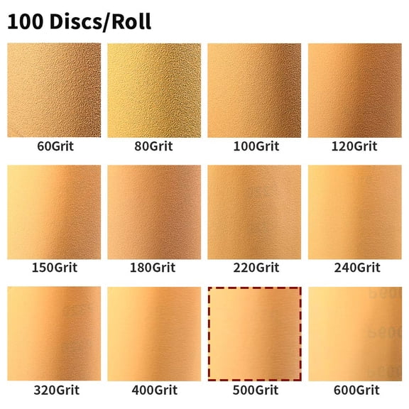 YNTVV-100 Pcs 500 Grit Sandpaper Roll 5 inch Round Sanding Discs Adhesive Back PSA Sticky Back No Hole Stick and Sand Sandpaper for Wood, Auto Body Repair, Marine, Paint, Metal and Plastics