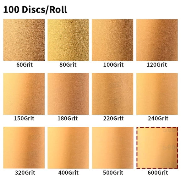 YNTVV-100 Pcs 600 Grit Sandpaper Roll 5 inch Round Sanding Discs Adhesive Back PSA Sticky Back No Hole Stick and Sand Sandpaper for Wood, Auto Body Repair, Marine, Paint, Metal and Plastics