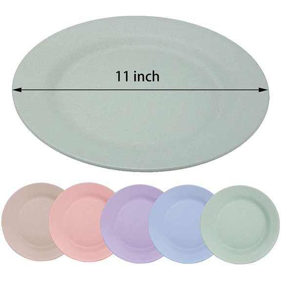 YNTVV-11inch/5pcs Wheat Straw Plates - Reusable & Unbreakable Plate - Dishwasher & Microwave Safe - Perfect for Dinner Dishes - Healthy, Lightweight, BPA Free & Eco-Friendly (5 colors)
