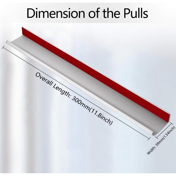 YNTVV-12 Pack Self Adhesive Drawer Pulls, 11.8" Back Mount Finger Edge Pulls Silver Stick On Cabinet Handles, No Drill Hidden Cabinet Handles for Kitchen Cupboard