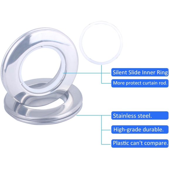 YNTVV-12 Pcs Stainless Curtain Grommets, Inner Diameter 1-9/16 inch (40mm-75mm) Stainless Metal Curtain Eyelet Rings Silence Roman Ring Eyelet for Curtains Drape (Silver, 12-Pack)