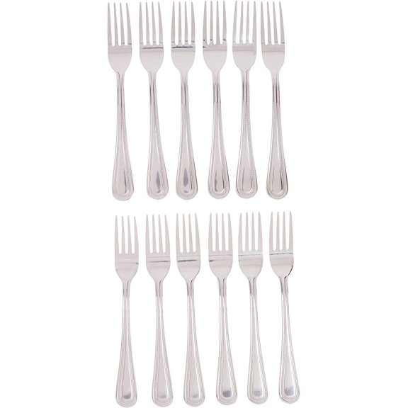 YNTVV-12-Piece Dots Dinner Fork Set, 18-0 Stainless Steel,Silver