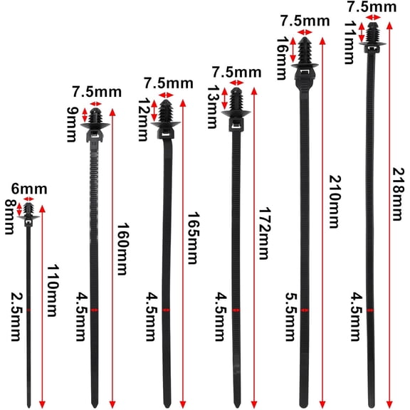 YNTVV-120 PCS Push Mount Zip Ties, Nylon Car Mount Wire Tie Snap in Cable Zip Ties, Black Push Mount Cable Ties Automotive Zips Tie Fastener Wire Harness Clips for Wire Tying (6-Types)