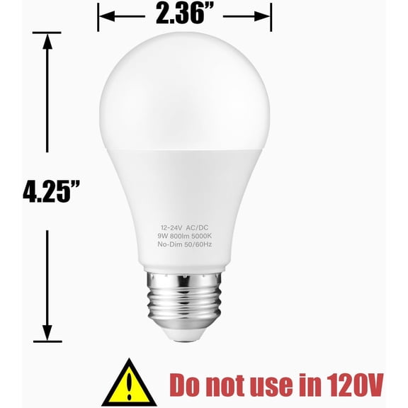 YNTVV-12V LED Light Bulb, 60W Equivalent, AC/DC 12-24Volt Low Voltage Light Bulb, Daylight 5000K, A19 9 Watts 800 Lumens, E26 Standard Base, RV, Camper, Off Grid Cabin, Pack of 6