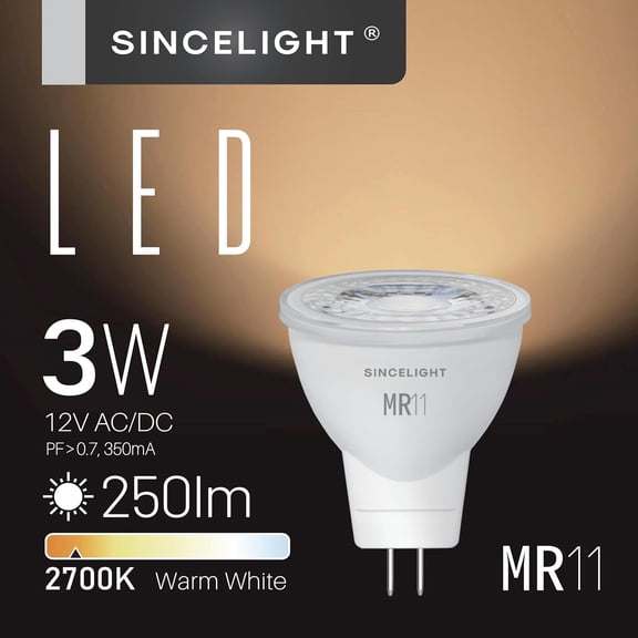YNTVV-12V MR11 GU4 LED Small Reflector 35mm Spot Light Bulb with GU4 Base, 3W, 250 Lumens, 25W Halogen Equivalent, 2700K (Warm White) High Color Rending RA92, 35Beam Angle, Pack of 6